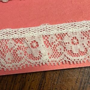 Vintage White Wrights 100% Cotton Floral Ruffled Lace Trim 2 Yards France